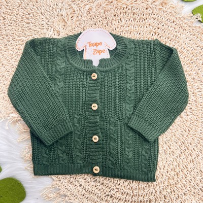 Casaco de Linha Ponto Alto com Botões - Verde Militar